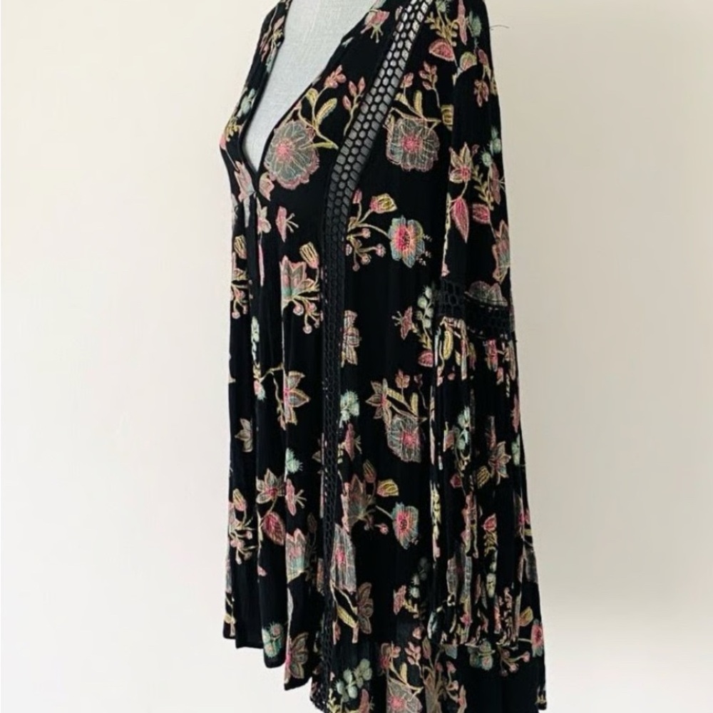 Tunic mini dress floral black dress